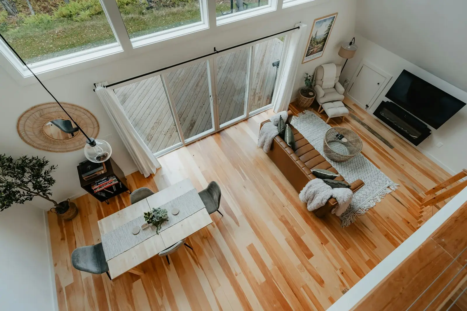 A bright open living space viewed from above